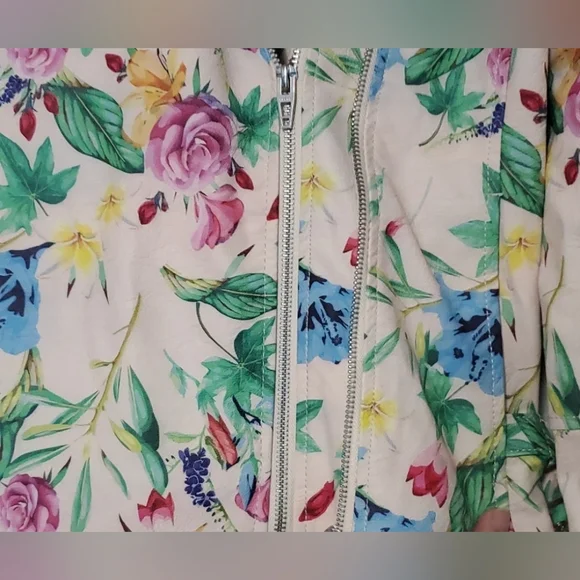 Colleen Lopez Colorful Floral Moto Zipper Jacket Sz- L - Picture 5 of 8